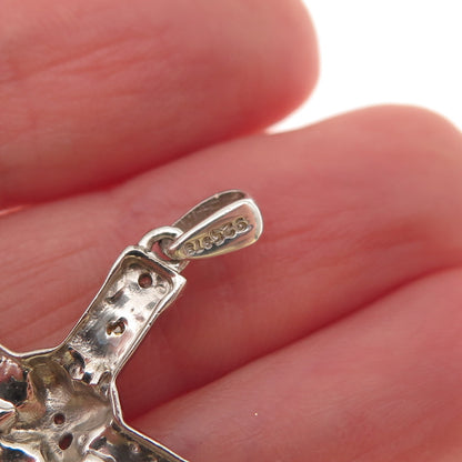 Chuck Clemency 925 Sterling Silver 2-Tone Real Round-Cut Diamond Cross Pendant