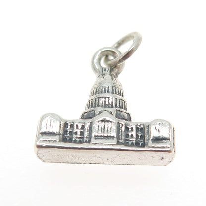 925 Sterling Silver Antique US Capitol Washington DC Minimalist 3D Charm Pendant