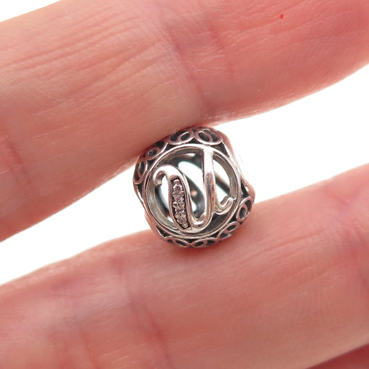 Pandora 925 Sterling Silver C Z Letter U Initial Slide Bead Charm