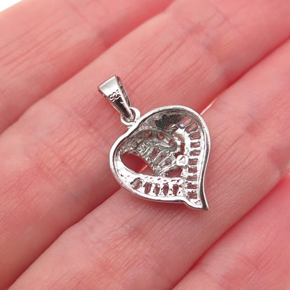 925 Sterling Silver Round & Tapered Baguette-Cut C Z Heart Mini Charm Pendant