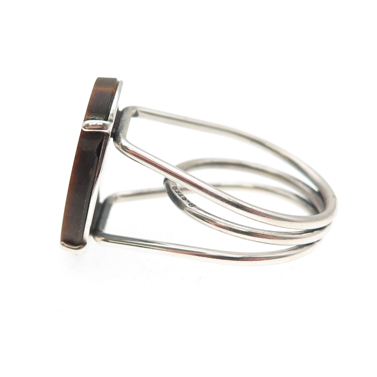 Beau Sterling Silver Vintage Real Tiger Eye Modernist Adjustable Ring Size 7.75