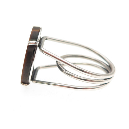 Beau Sterling Silver Vintage Real Tiger Eye Modernist Adjustable Ring Size 7.75