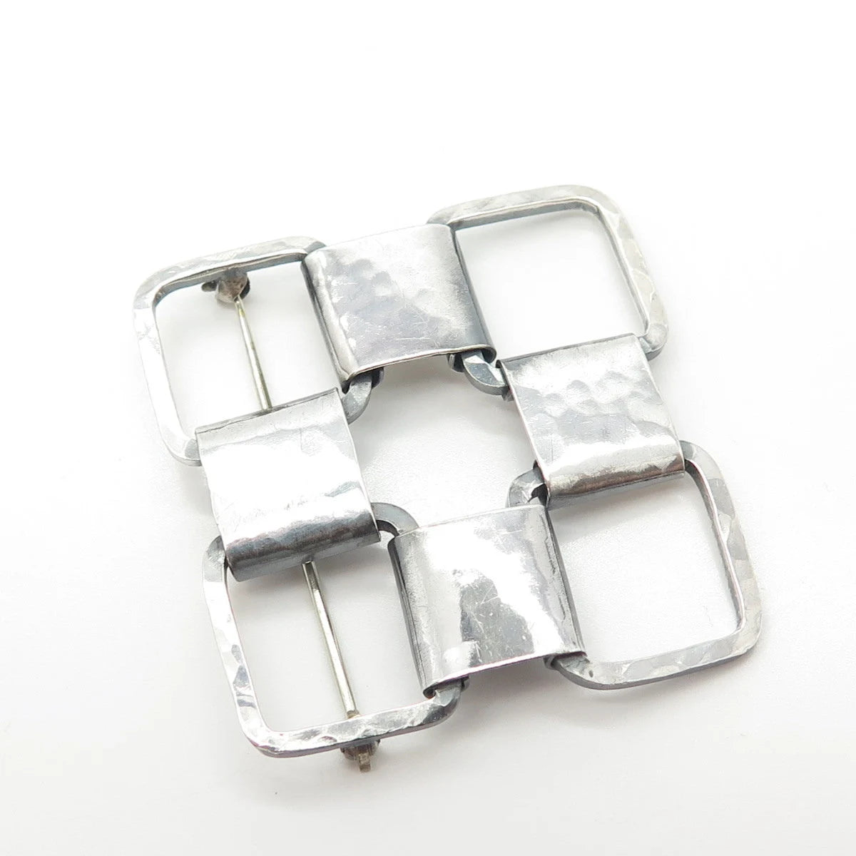 925 Sterling Silver Vintage Modern Style Checkerboard Pattern Pin Brooch