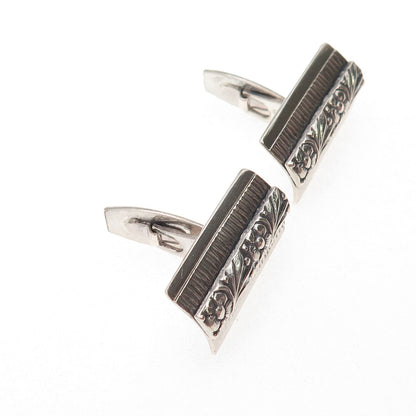800 Silver Vintage KW Poland Forget Me Not Floral Oxidized Cufflinks