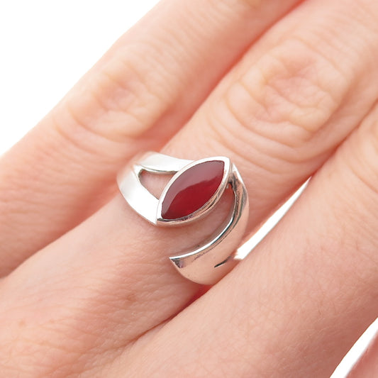 925 Sterling Silver Vintage Real Carnelian Modernist Ring Size 4.5