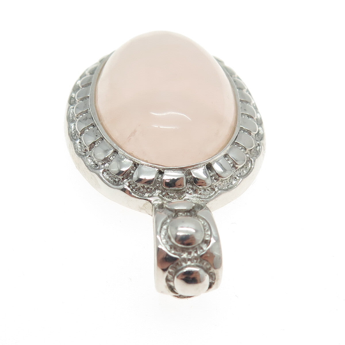 925 Sterling Silver Vintage Real Cabochon Rose Quartz Oval Pendant
