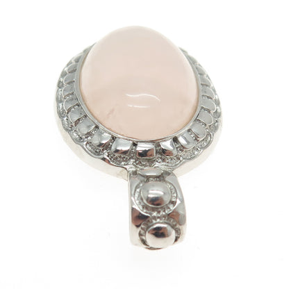 925 Sterling Silver Vintage Real Cabochon Rose Quartz Oval Pendant