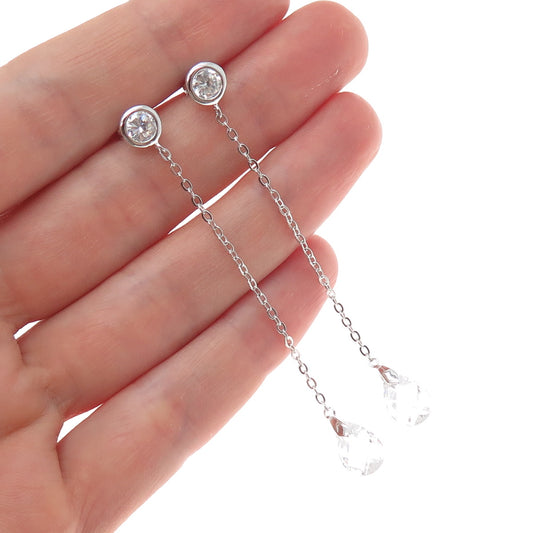 925 Sterling Silver Round & Pear-Cut C Z Chain Drop Dangle Earrings