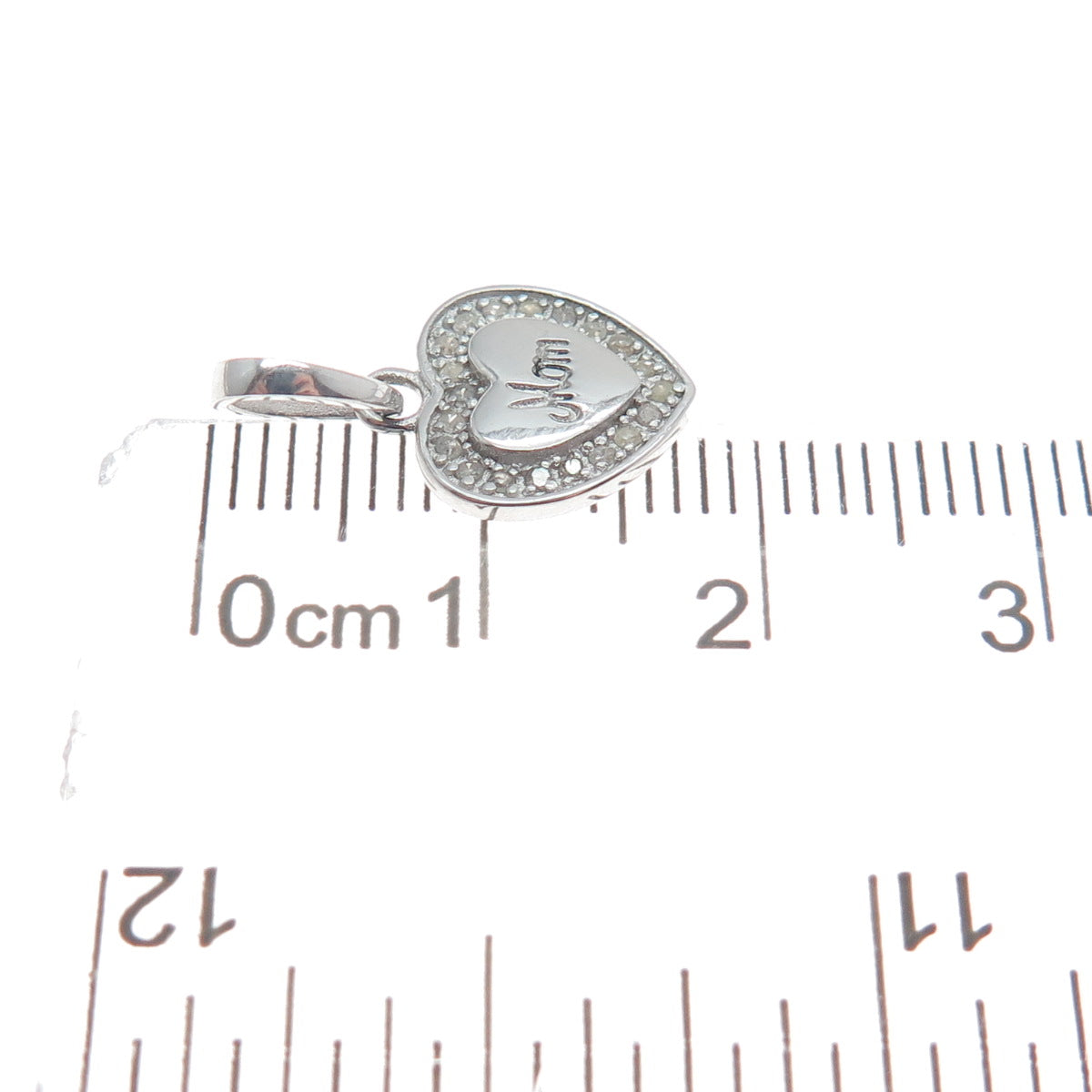 925 Sterling Silver Real Round-Cut Diamond Mom Heart Minimalist Pendant