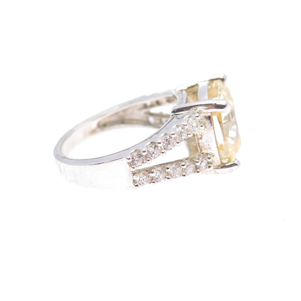 925 Sterling Silver Vintage Canary & White C Z Ring Size 5.25