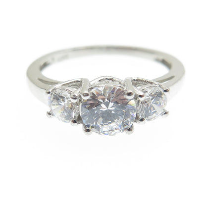 925 Sterling Silver Round-Cut Shaped C Z Engagement Ring Size 7.25