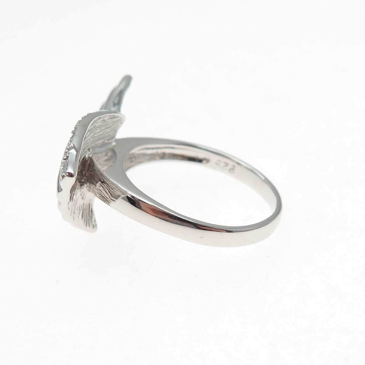 925 Sterling Silver Round-Cut C Z Modernist Wings Ring Size 8