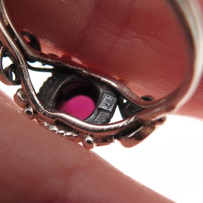 925 Sterling Silver Vintage Real Rhodolite Swirl Oxidized Ring Size 7.25