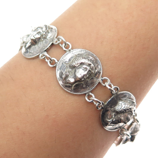 925 & 900 Silver Antique 1916-1945 One Mercury Dime Repousse Coin Bracelet 7.25"