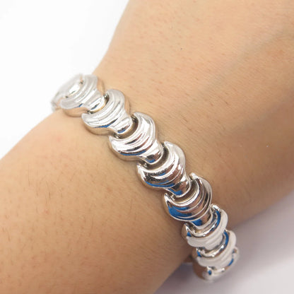 925 Sterling Silver Vintage Italy Modernist Link Bracelet 6.5"