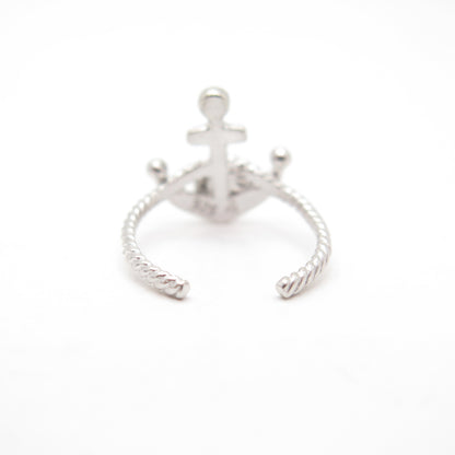 925 Sterling Silver Blue C Z Anchor Adjustable Ring Size 4.75