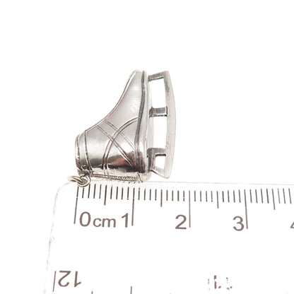 925 Sterling Silver Antique China Ice Skate Oxidized 3D Charm Pendant