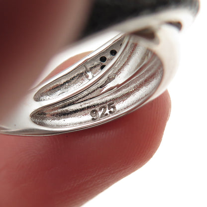 925 Sterling Silver Real Round-Cut Black Spinel Crisscross Ring Size 6.5