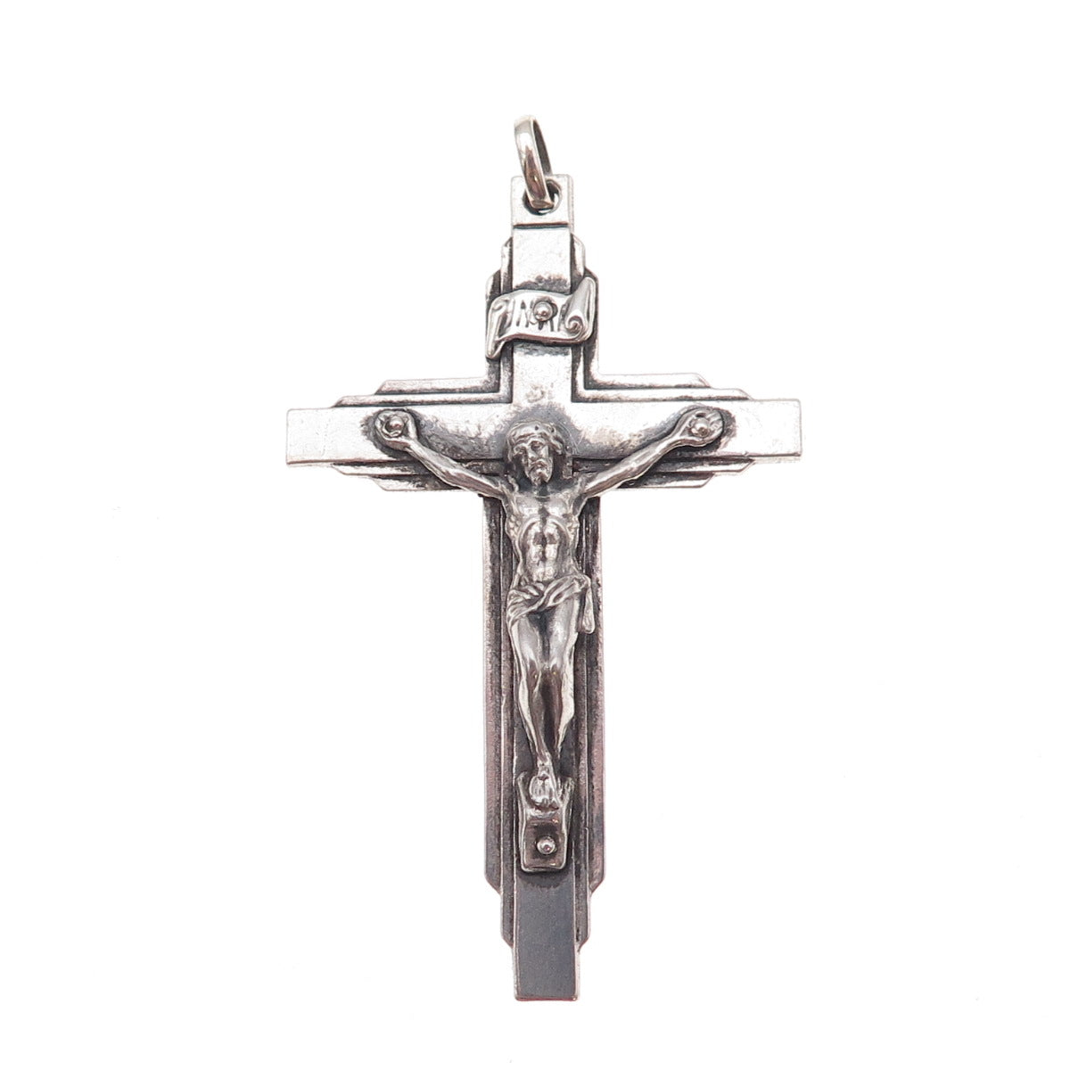 925 Sterling Silver Antique Art Deco France St. Anne de Beaupre Crucifix Pendant