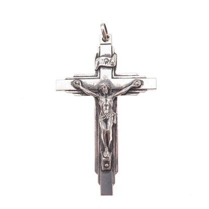925 Sterling Silver Antique Art Deco France St. Anne de Beaupre Crucifix Pendant