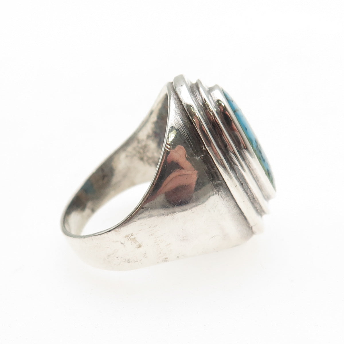 925 Sterling Silver Vintage Real Turquoise Modernist Ring Size 11