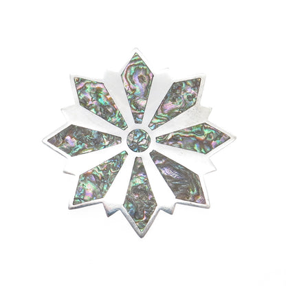 925 Sterling Silver Vintage Real Abalone Shell Flower Pin Brooch / Pendant