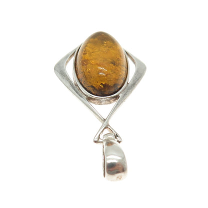 925 Sterling Silver Vintage Real Amber Modernist Pendant