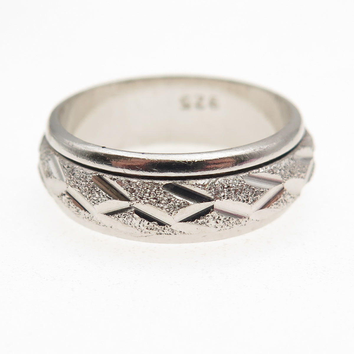 925 Sterling Silver Textured Rotating Band Ring Size 10