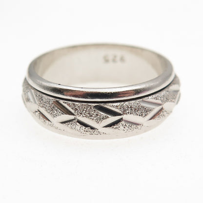 925 Sterling Silver Textured Rotating Band Ring Size 10