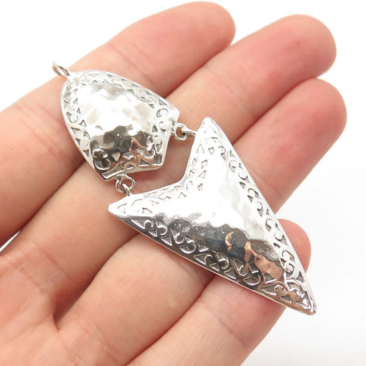 925 Sterling Silver Vintage Textured Modernist Dangling Pendant