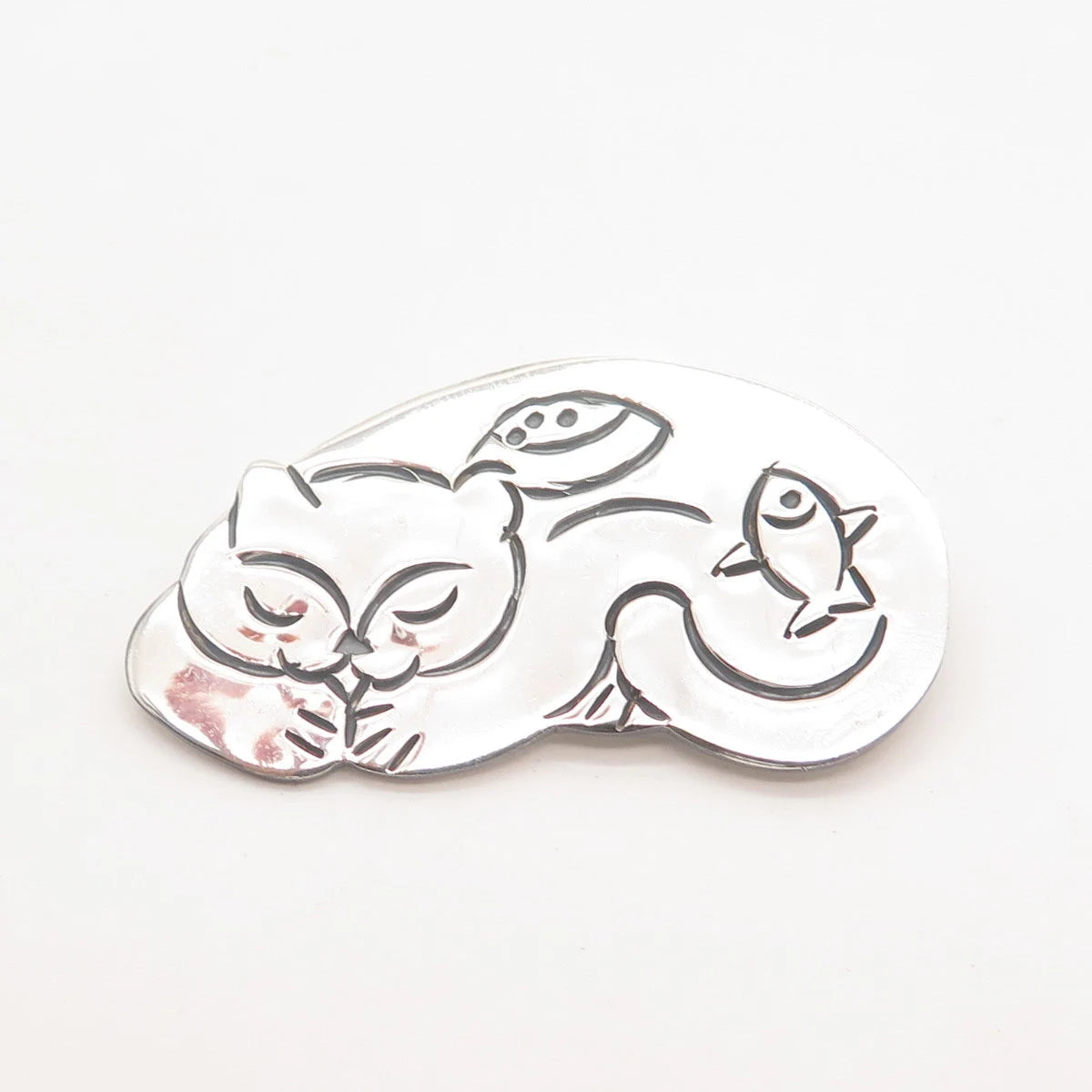 925 Sterling Silver Vintage Mexico Cat Pin Brooch / Pendant