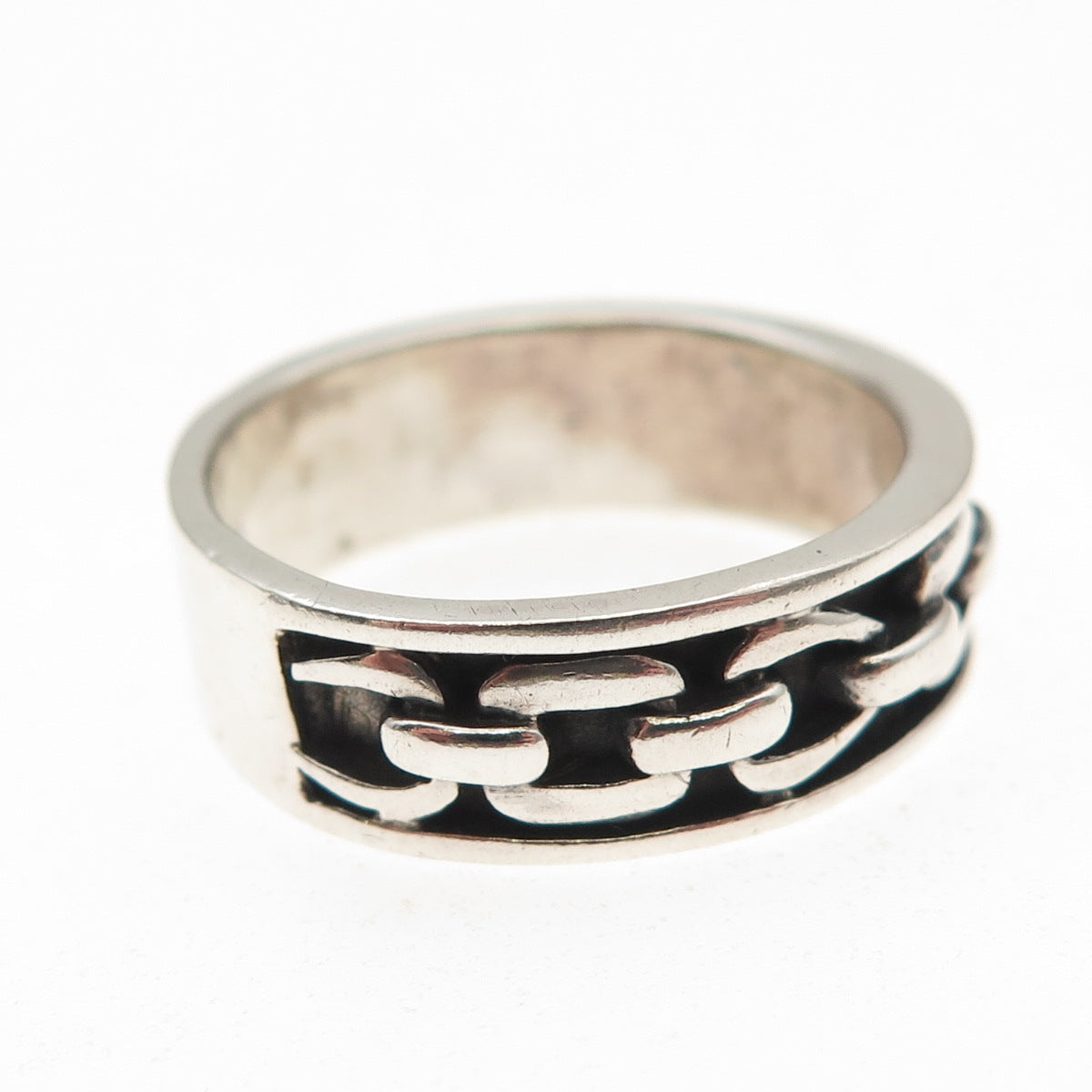 925 Sterling Silver Vintage Mexico Cable Link Oxidized Band Ring Size 9.75