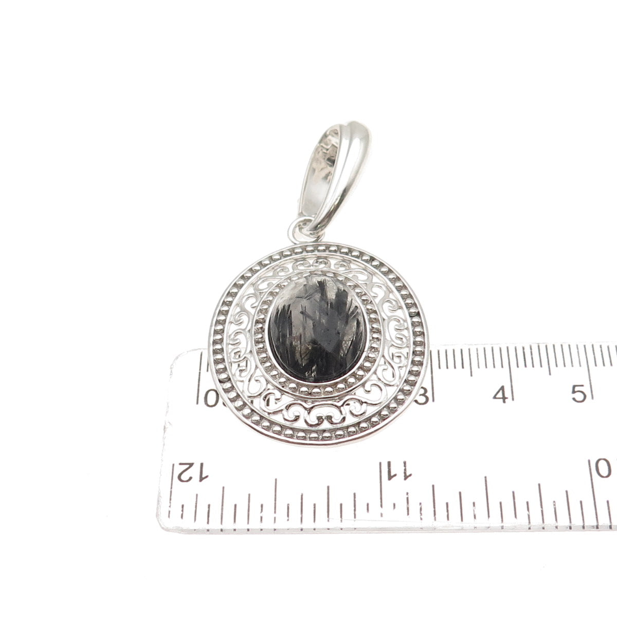 925 Sterling Silver Real Rutilated Quartz Swirl Beaded Pendant