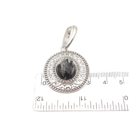 925 Sterling Silver Real Rutilated Quartz Swirl Beaded Pendant