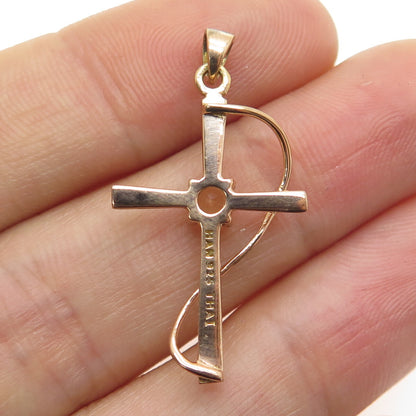 HAN 925 Sterling Silver Rose Gold Plated Real White Topaz Cross Pendant