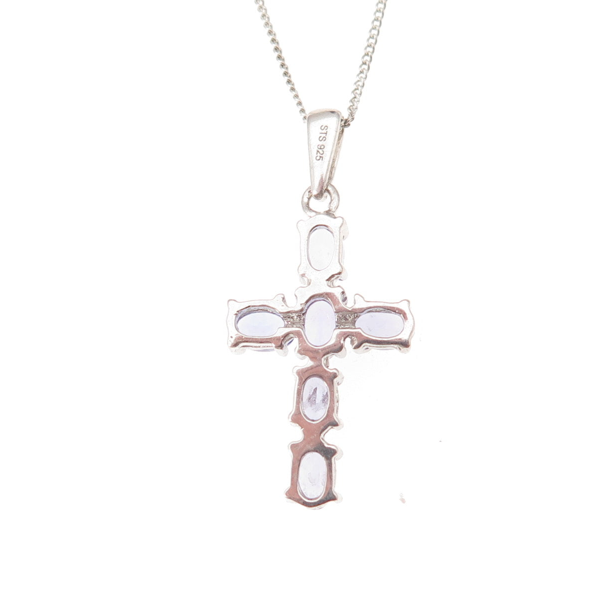 Chuck Clemency 925 Sterling Silver Real Tanzanite Cross Cuban Chain Necklace 20"