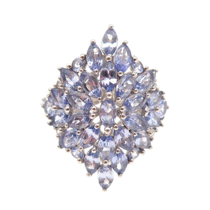 Chuck Clemency 925 Sterling Silver Real Tanzanite & White Topaz Ring Size 8.25