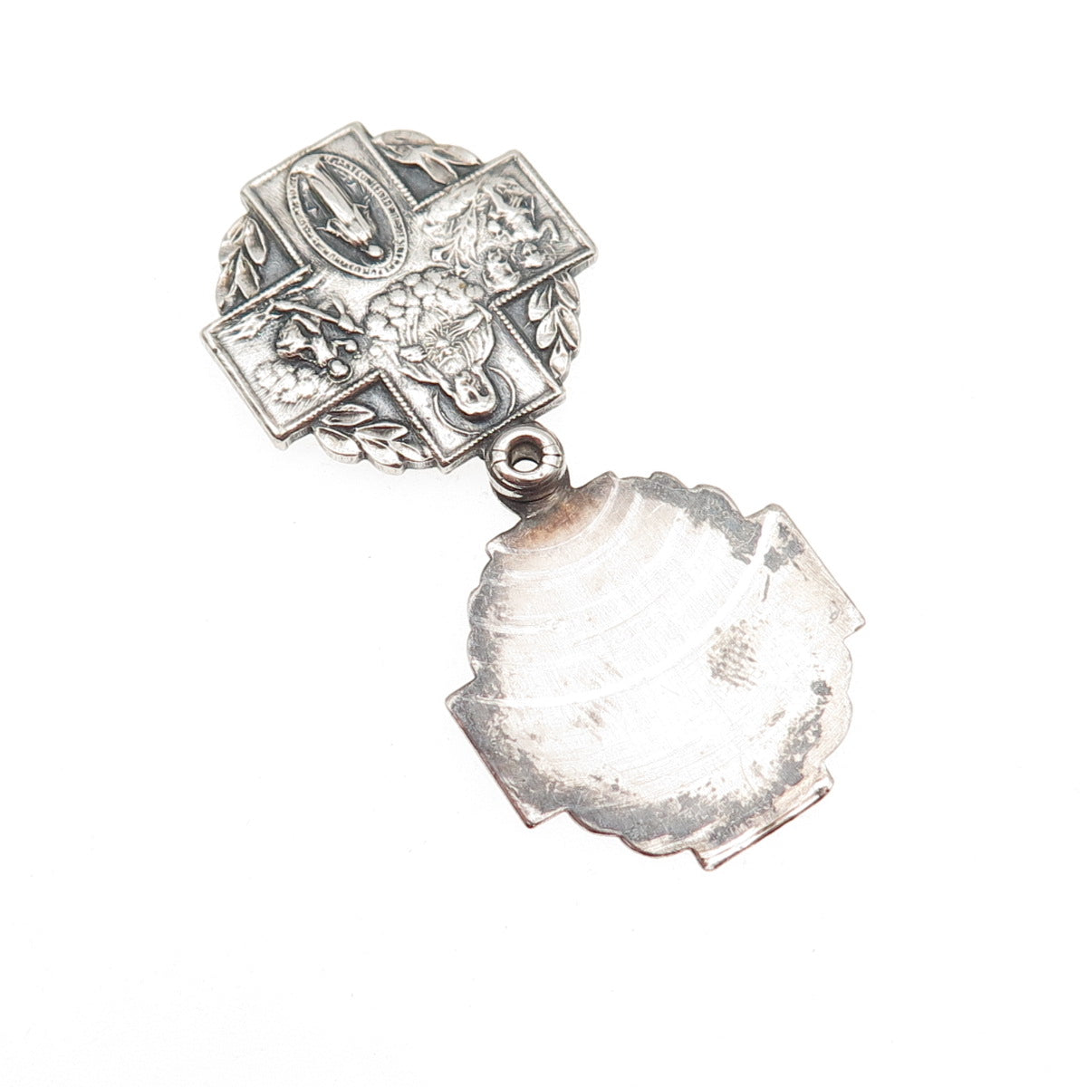 925 Sterling Silver Antique Art Deco 4-Way Religious Medal Double Slide Pendant