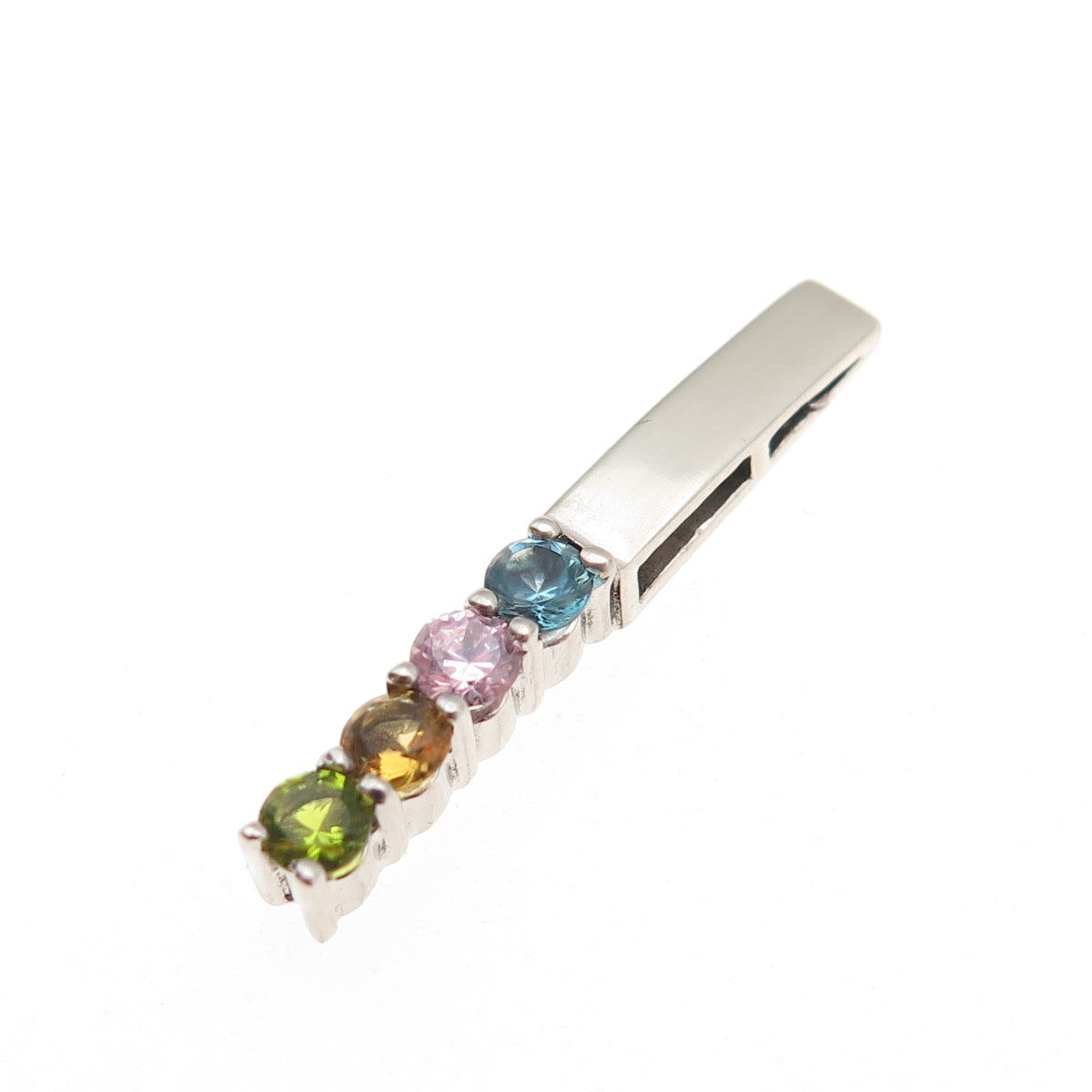 925 Sterling Silver Real Citrine Amethyst Topaz Peridot Bar Slide Charm Pendant