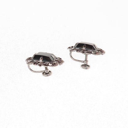 Dixelle 925 Sterling Silver Vintage Real Hematite Floral Screw Back Earrings