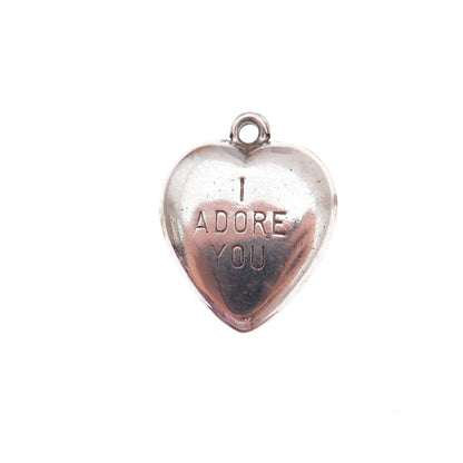925 Sterling Silver Antique Art Deco I Adore You Chatelaine Heart Charm Pendant