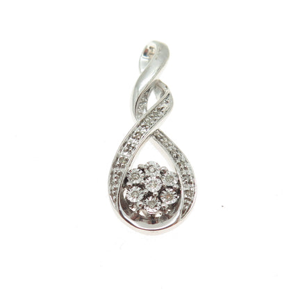 925 Sterling Silver Real Round-Cut Diamond Floral Twisted Pendant