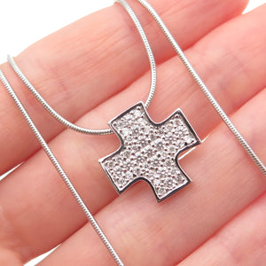 925 Sterling Silver Italy Round-Cut C Z Cross Snake Chain Necklace 18"