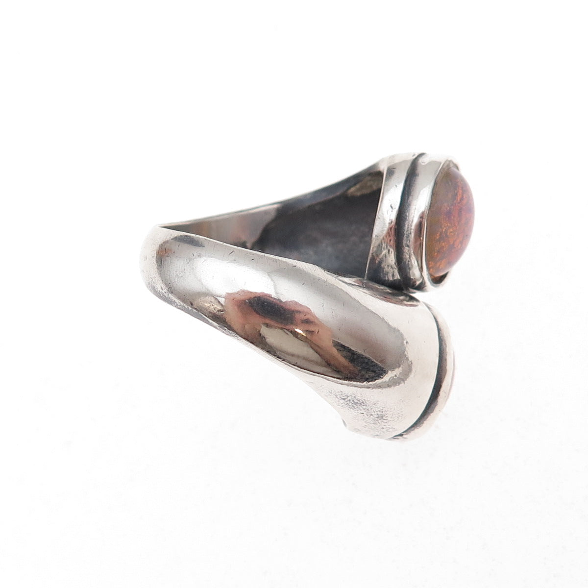 925 Sterling Silver Vintage Dragon Breath Opal Adjustable Bypass Ring Size 6