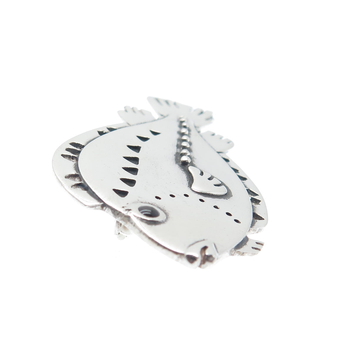 925 Sterling Silver Vintage Oz Black Enamel Fish Pin Brooch