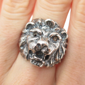 925 Sterling Silver Vintage Mexico Lion Oxidized Ring Size 8