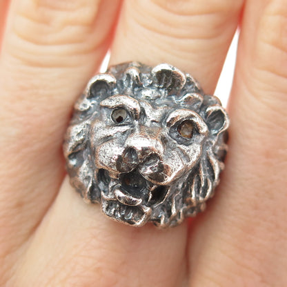 925 Sterling Silver Vintage Mexico Lion Oxidized Ring Size 8