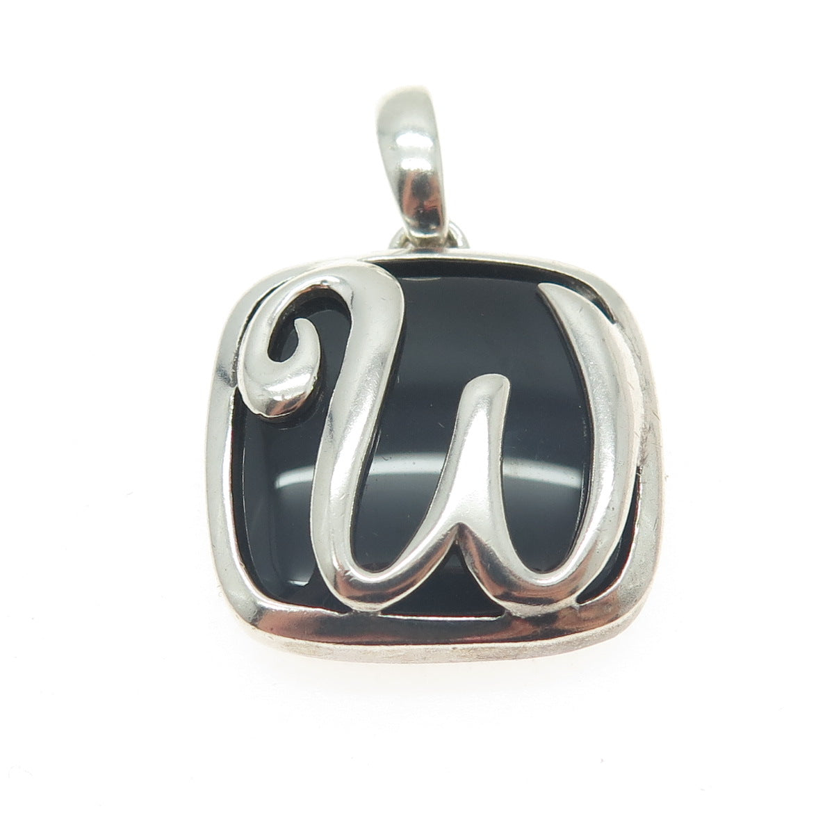 925 Sterling Silver Vintage Real Black Onyx Letter "W" Initial Pendant