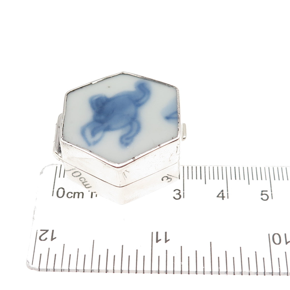 925 Sterling Silver Vintage Ceramic Floral Pill / Snuff Box