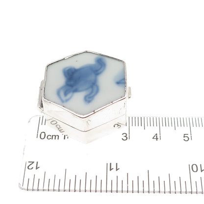 925 Sterling Silver Vintage Ceramic Floral Pill / Snuff Box